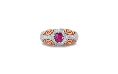 IGI Certificate - 1.06 total ct of ruby and natural diamonds - 18 kt. White gold - Ring Ruby - Diamonds