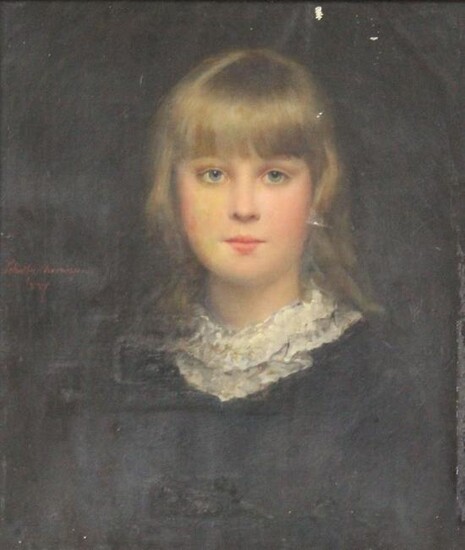 INDISTINCTLY SIGNED (XIX). Girl. Portrait. 1857.