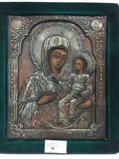 Icon, silver metal rizza. XIXe.22,5 x 18 cm