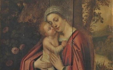 Imposing oil on panel (1m20) "Madonna and Child" late 16th Flemish school.