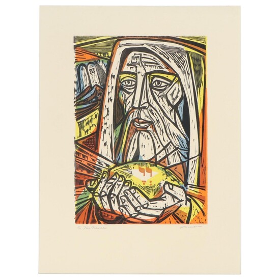 Irving Amen Woodcut "The Name," Mid to Late 20th Century