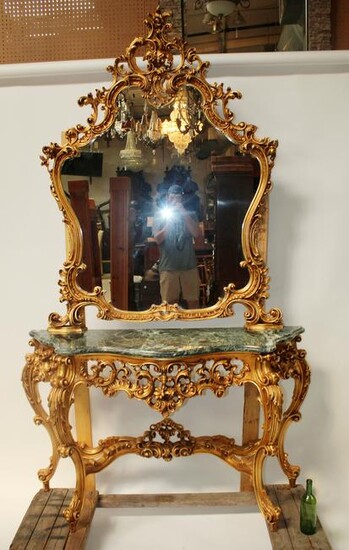 Italian Rococo gilt console with mirror