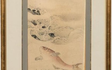 JAPANESE, SIGNED HAND-COLORED FISH THEMED ETCHING