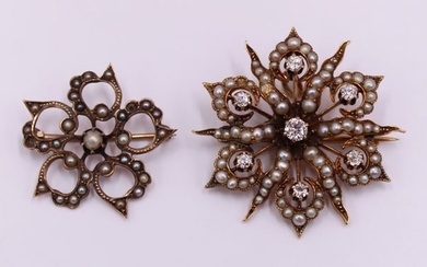 JEWELRY. (2) Victorian 10kt Gold Floral Brooches.
