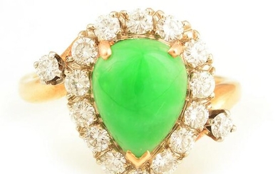Jadeite Jade, Diamond, 14k Yellow Gold Ring.