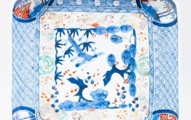 Japanese Imari Blue and Red Porcelain Square Dish