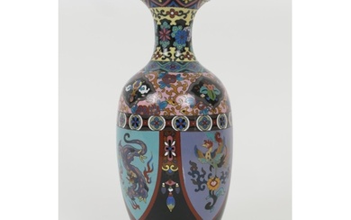 Japanese cloisonne vase, ovoid form decorated with panels of...