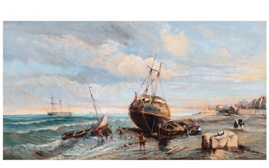 Jean Baptiste Olive France 1848 - 1936 "Paysage côtier" Huile sur toile 35 x 65...