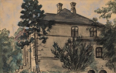 SOLD. Johan Thomas Skovgaard: Composition with house. Signed JTH 1906. Watercolour on paper. Visible size 15 x 24 cm. – Bruun Rasmussen Auctioneers of Fine Art