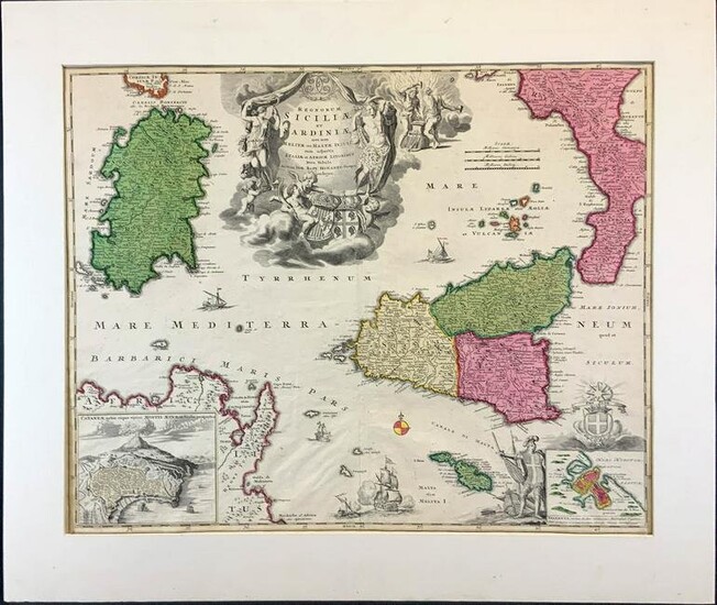 Johann B. Homann's Map of Sicily and Sardinia C-1715