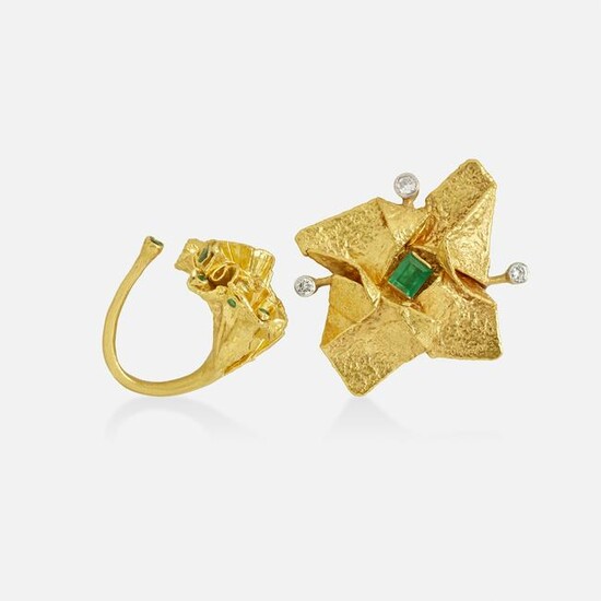 Jorn Peter Haut, Gold, emerald, diamond brooch and ring