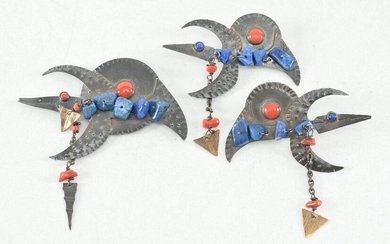 Julie Shaw sterling silver coral and lapis lazuli bird