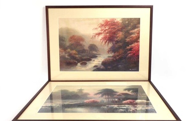 K.. Seki (Japanese), Stream at autumn, signed, watercolour, 29.5 x...