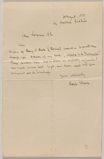 KARL MARX: AUTOGRAPH LETTER SIGNED AUGUST 28, 1878