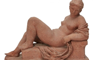Karen Jonzen RBA ARBS, British 1914-1998- Seated female nude; terracotta,...