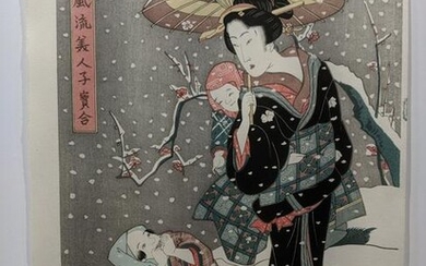 Kikugawa Eizan Japanese Woodblock Print Winter Beauty