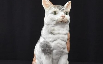 LARGE DRESDEN PORCELAIN SEATED CAT