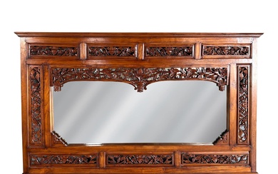 LARGE VINTAGE HAND CARVED WOODEN WALL MIRROR