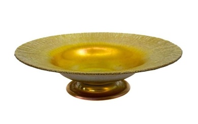 LCT Tiffany Iridescent Favrile Art Glass Footed Bowl