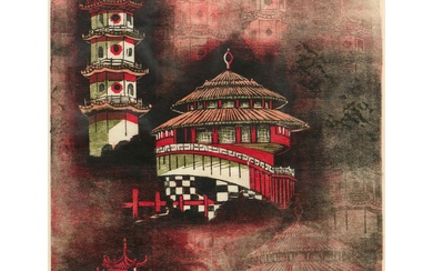 LESBIA THORPE (1919-2009) Pagodas and Pavilions 1979 linocut, ed. 3/8 69 x 54cm