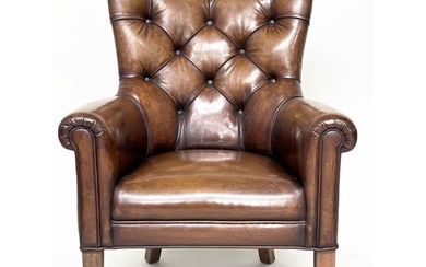 LIBRARY ARMCHAIR, club style hand finished natural soft leat...