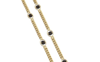 LONG CURB CHAIN NECKLACE WITH COINS IN 18KT YELLOW GOLD