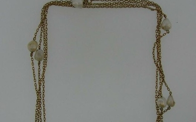 LOVELY Victorian 14k Yellow Gold & Pearl Watch Chain