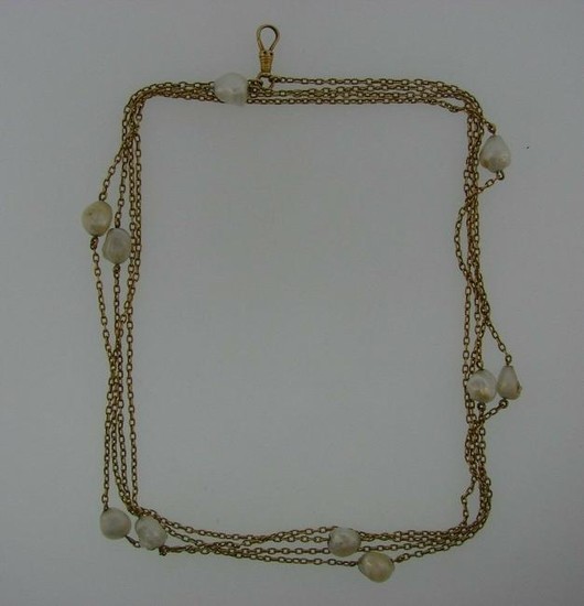 LOVELY Victorian 14k Yellow Gold & Pearl Watch Chain