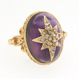 Ladies' English Victorian Style Gold, Amethyst and Diamond Ring