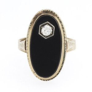 Ladies' Gold, Onyx and Diamond Ring