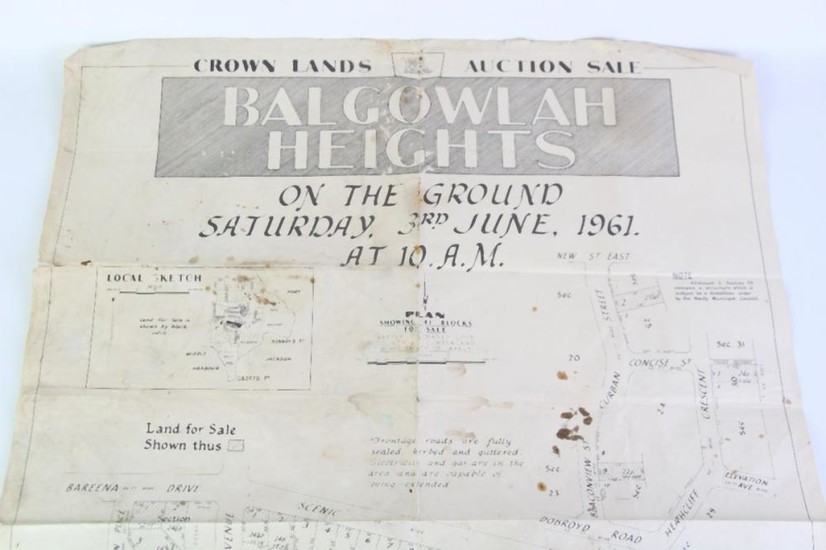 Land's Auction Sale Poster of Balgowlah Heights c.1961, 73cm x 54cm