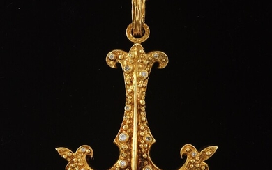 Large Gold and Diamond Anchor Pendant Brooch, Signed