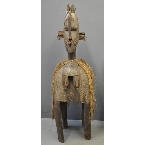 Large Western African carved hardwood female village figure/...
