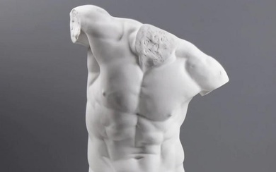 Large White Carrara Marble Statue Of "Male Torso" - (34.1lbs)