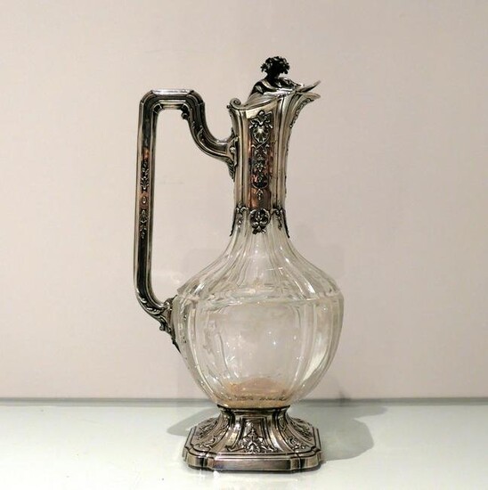 Late 19th Century French Silver & Crystal Claret Jug
