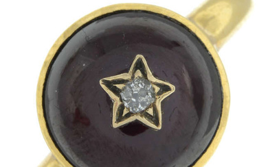Late 19th century 18ct gold garnet cabochon ring, with diamond highlight