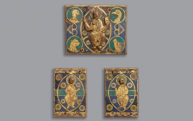 Limoges 12th century - A three-part 12th century Limoges enamel plaque