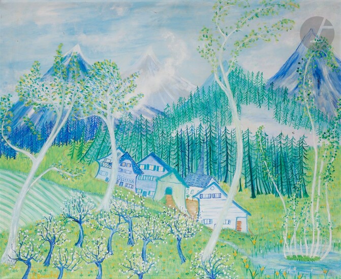 Lise BRACHET (born 1939)Le Hameau suisse, 1981Oilon canvas.Signed and dated lower right.Titled on the frame.59 x 72 cm