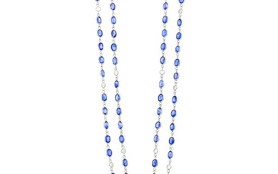 Long White Gold, Sapphire and Diamond Chain Necklace
