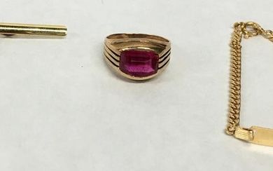 Lot: Two 18K Items & 10K Ring w/Red Stone.