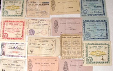 Lot of 29 Billets de la Loterie Nationale France, 1934-1935.