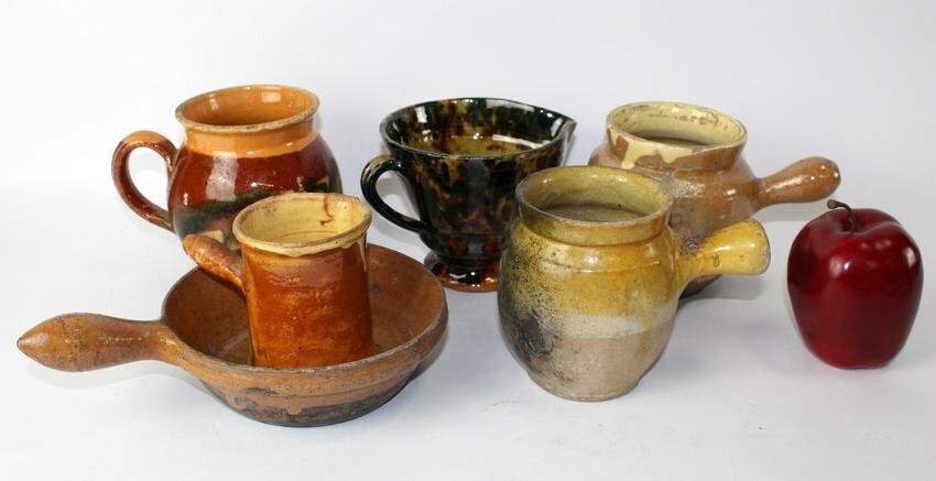 Lot of 6 French glazed terra cotta pots and pitchers