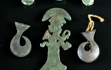 Lot of 7 Chimu Inca Silver, Bronze, Copper & Bone Items