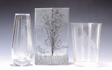 Lot of three glass vases, 1930-40s, 1 of...