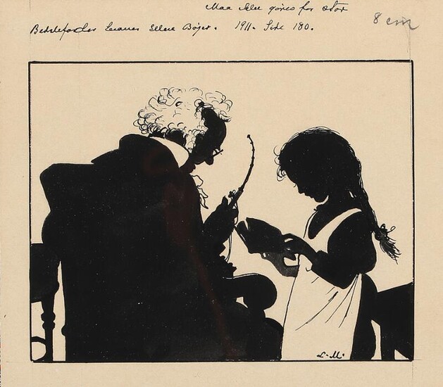 SOLD. Louis Moe: "Den første ridetur" a.o. Both signed LM. Pen on paper. Sheet size 16 x 18 - 16 x 19 cm. (2) – Bruun Rasmussen Auctioneers of Fine Art