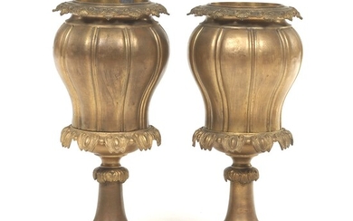 Louis XIV Style Pair of Gilt Brass and Metal Urns