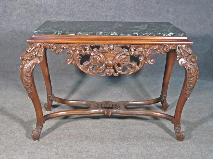 MARBLE TOP CARVED FOYER TABLE