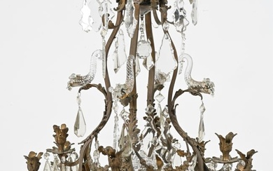 MARIA THERESA-STYLE BRONZE & CRYSTAL CHANDELIER