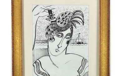 MARTINERY Philippe (1966-). «La femme du marin ». Dessin signée en bas à droite. Format...