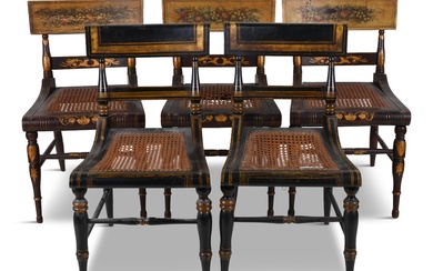 MATCHED SET OF FIVE FEDERAL STYLE PAINTED SIDE CHAIRS, LATE 19TH CENTURY 32 1/2 x 17 1/2 x 21 in. (82.6 x 44.5 x 53.3 cm.)